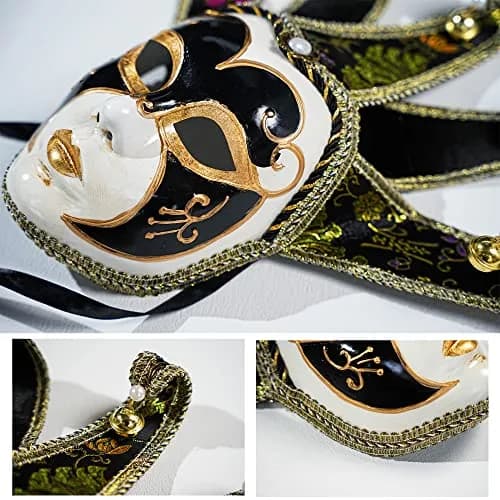 YU FENG Black Jester Mask With Bells, Venetian Masquerade Costume | Eye-Catching Carnival Mask (70-120 chars) thumbnail 6