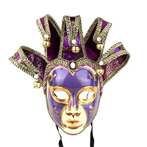 YU FENG Purple Vintage Jester Mask | Venetian Masquerade Costume Accessory, One Size thumbnail 1