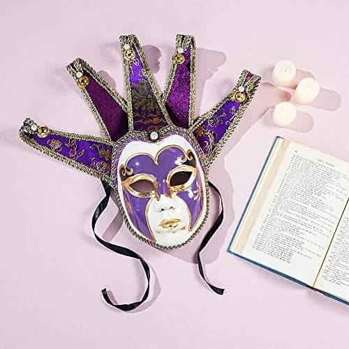 YU FENG Purple Vintage Jester Mask | Venetian Masquerade Costume Accessory, One Size thumbnail 6