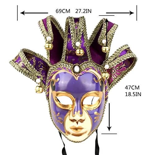 YU FENG Purple Vintage Jester Mask | Venetian Masquerade Costume Accessory, One Size thumbnail 2
