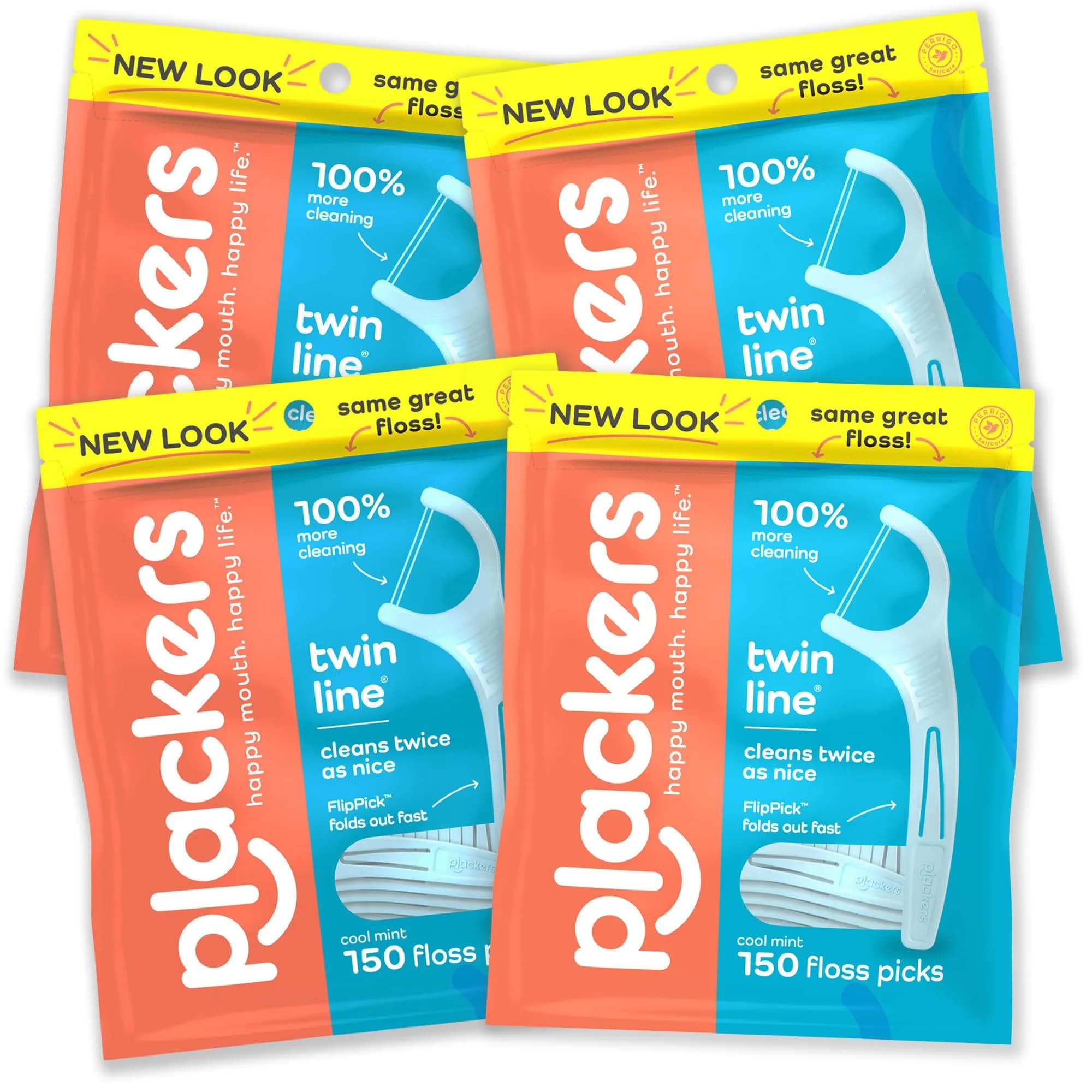 Plackers Twin Line Floss Picks, Intense Mint, 300 Count | Double Floss Surface, PTFE-Free, FlipPick & QuickFix Grip for Fresh Breath — Dental Flossers