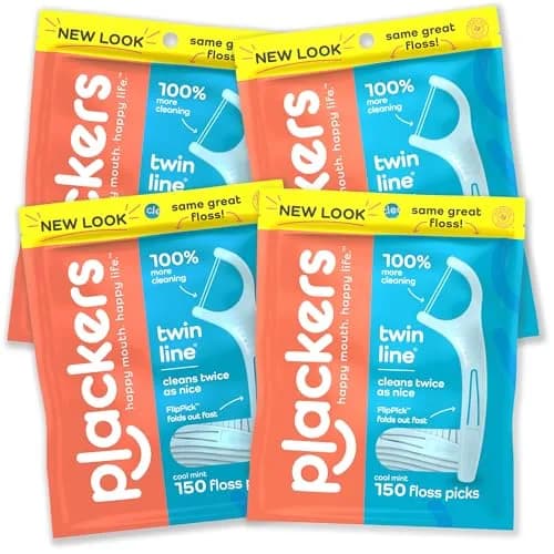 Plackers Twin Line Floss Picks, Cool Mint, 150 Count | Dual Action, Advanced Whitening, Easy Storage thumbnail 1