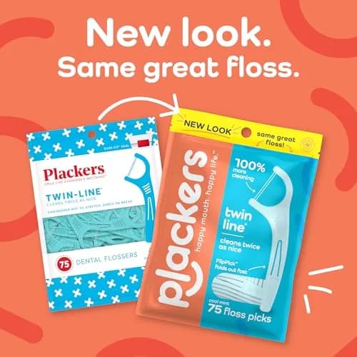 Plackers Twin Line Floss Picks, Cool Mint, 150 Count | Dual Action, Advanced Whitening, Easy Storage thumbnail 2