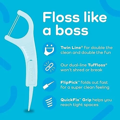 Plackers Twin Line Floss Picks, Cool Mint, 150 Count | Dual Action, Advanced Whitening, Easy Storage thumbnail 3