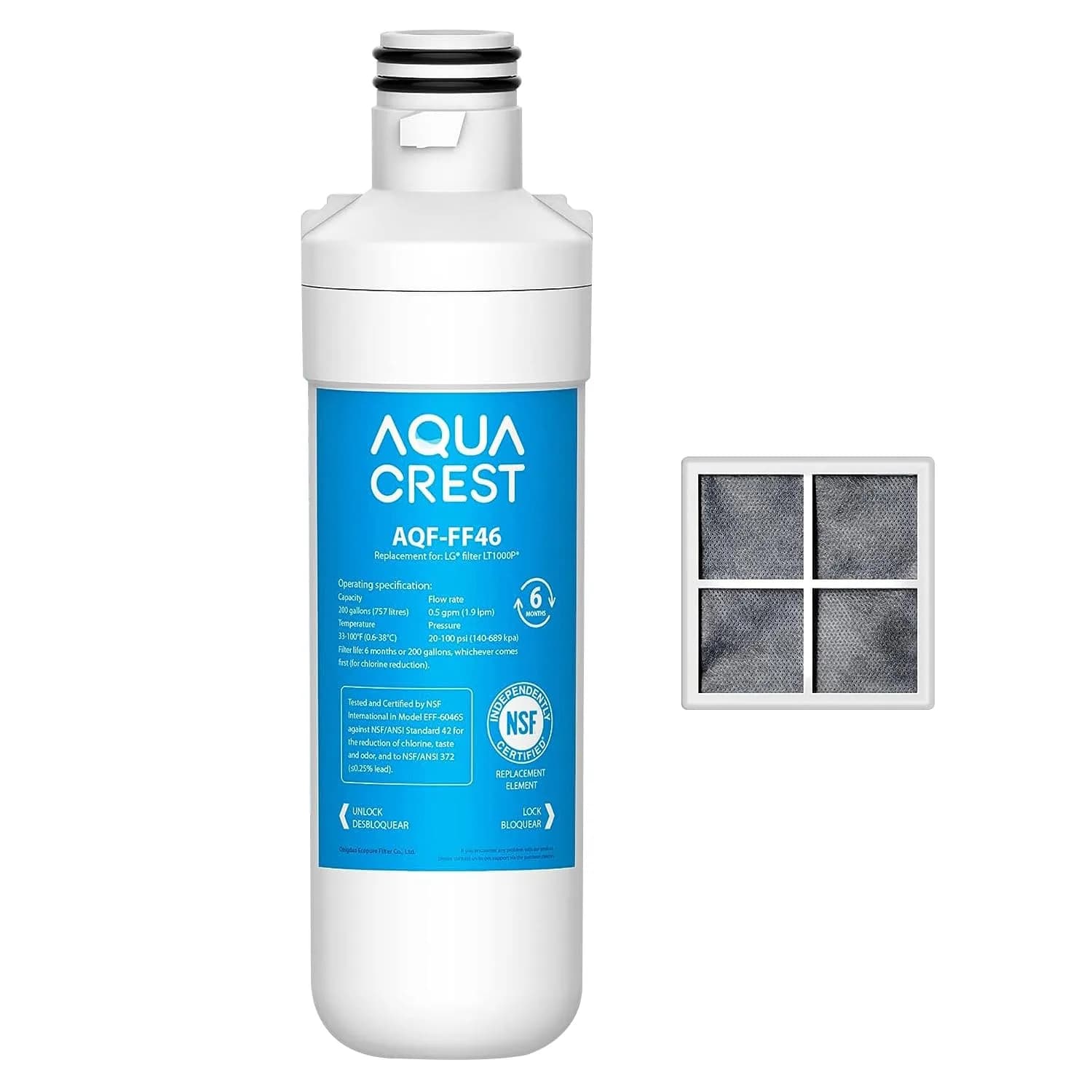 AQUA CREST AQF-FF46 Refrigerator Water Filter 1 Count | NSF Certified Coconut Carbon Block - main product image