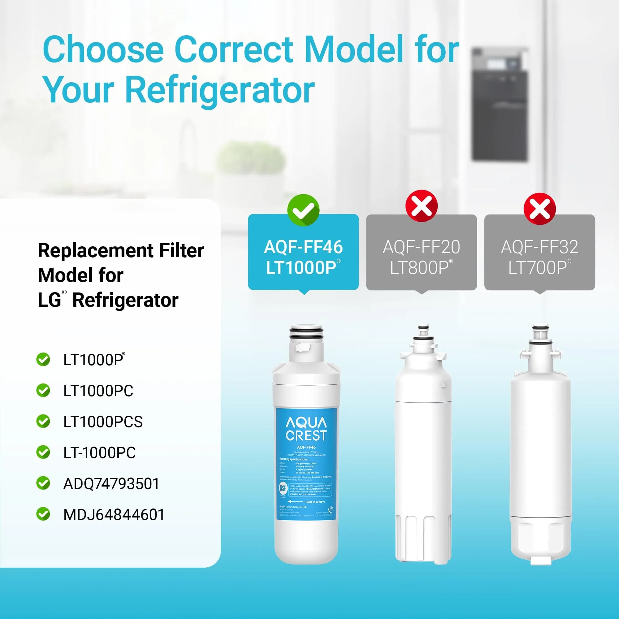 AQUA CREST AQF-FF46 Refrigerator Water Filter 1 Count | NSF Certified Coconut Carbon Block - view 3