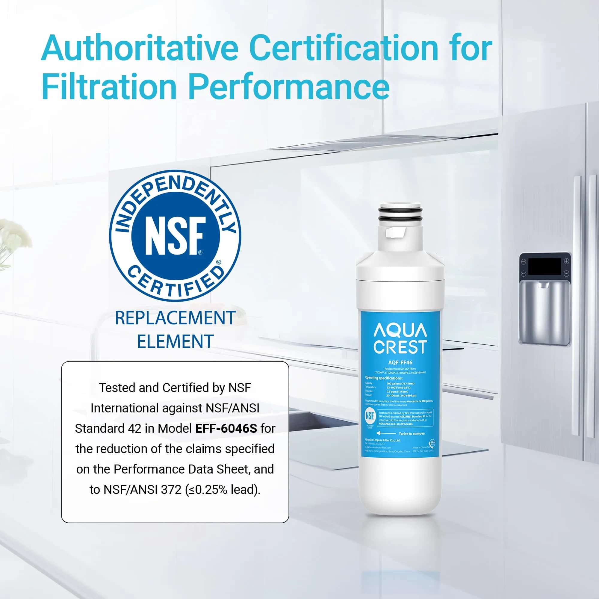 AQUA CREST AQF-FF46 Refrigerator Water Filter 1 Count | NSF Certified Coconut Carbon Block - view 4