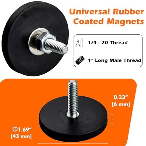 MUTUACTOR Rubber Coated Neodymium Magnet 43mm (1.69") Diameter, 24 lbs Pull Force, 1/4-20" Male Thread Stud (4-Pack) thumbnail 5