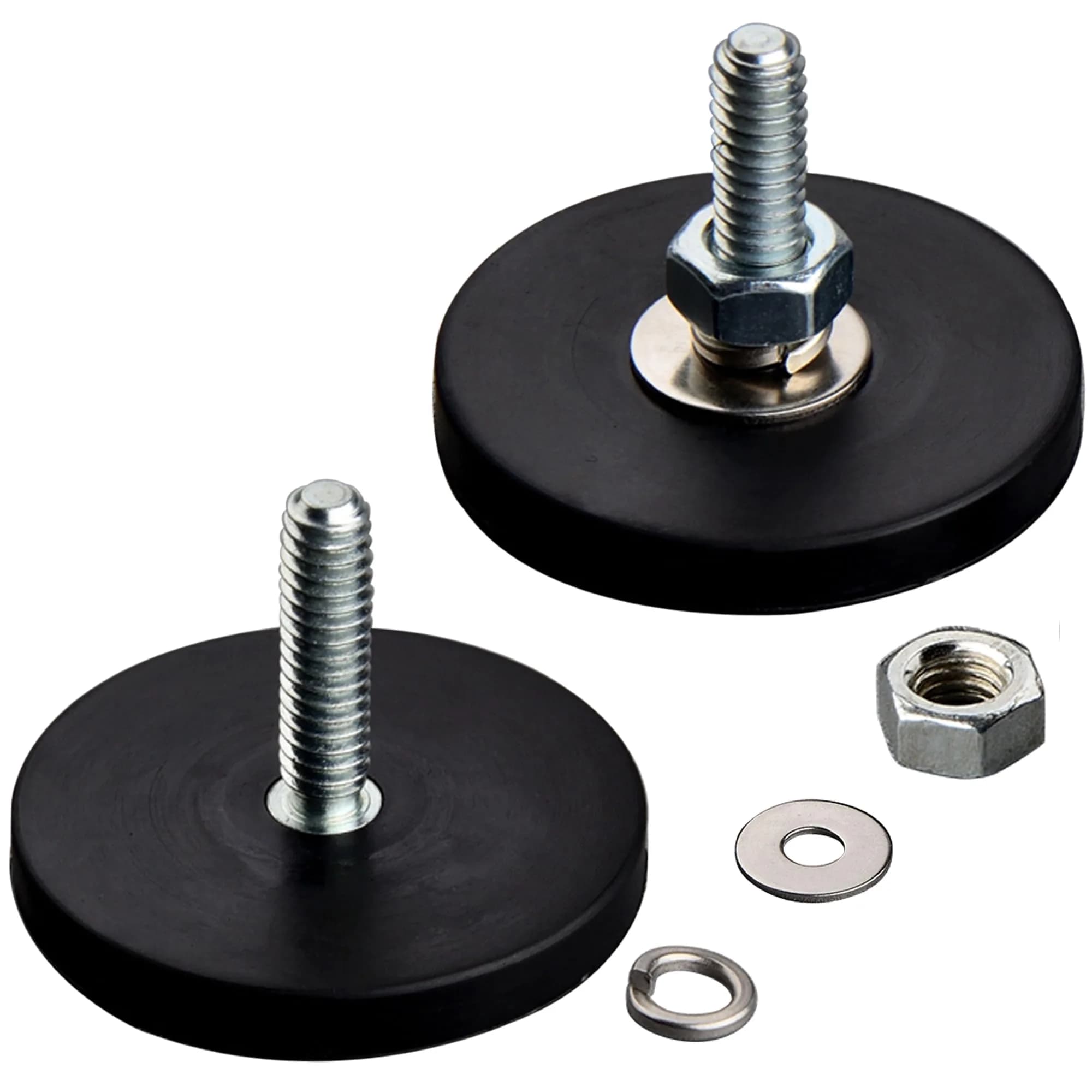 MUTUACTOR Rubber Coated Neodymium Magnet 43mm (1.69") Diameter, 24 lbs Pull Force, 1/4-20" Male Thread Stud (4-Pack) — 24lbs 1/4-20" Male 4pcs with rubber coating
