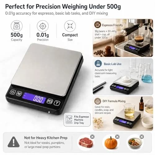 K KitchenTour Black 500g x 0.01g Precision Digital Scale | Accurate Weighing for Coffee, Jewelry, and Ingredients thumbnail 5