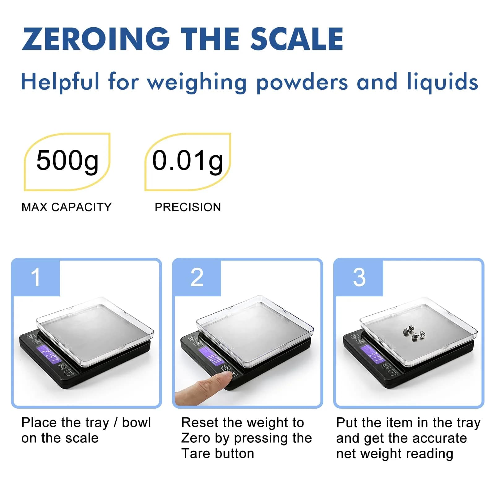 K KitchenTour Black 500g x 0.01g Precision Digital Scale | Accurate Weighing for Coffee, Jewelry, and Ingredients - view 6