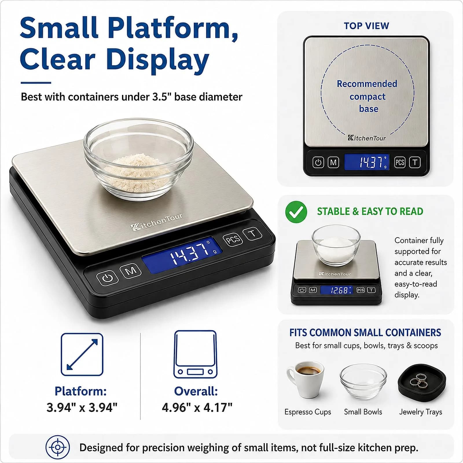 K KitchenTour Black 500g x 0.01g Precision Digital Scale | Accurate Weighing for Coffee, Jewelry, and Ingredients - view 3