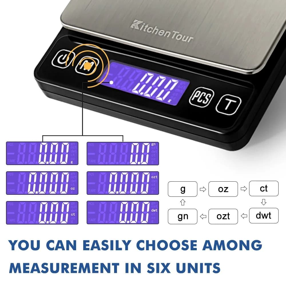 K KitchenTour Black 500g x 0.01g Precision Digital Scale | Accurate Weighing for Coffee, Jewelry, and Ingredients - view 4