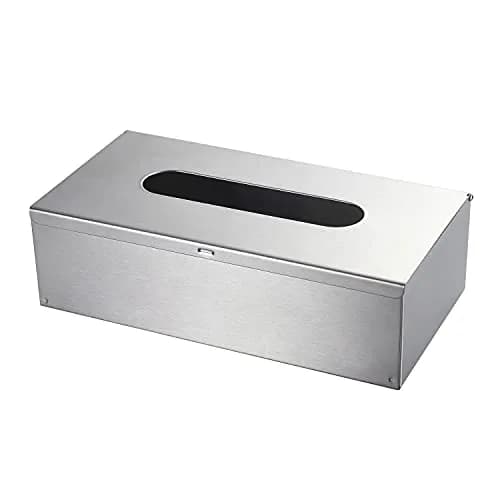 JunSun Rectangular Tissue Box Cover - Brushed Nickel Stainless Steel | Modern Bathroom & Bedroom Decor (70-120 chars) thumbnail 1