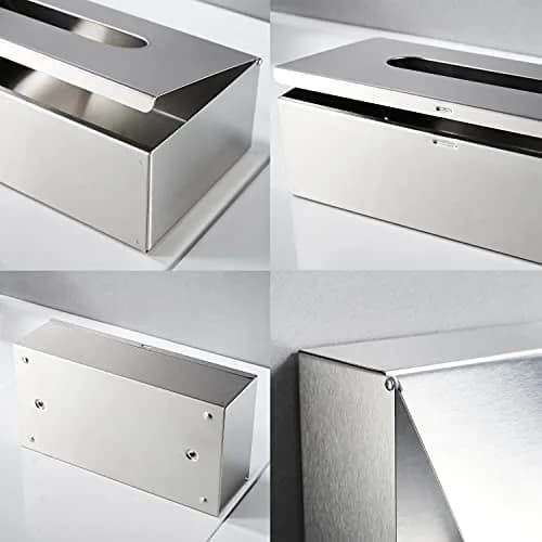 JunSun Rectangular Tissue Box Cover - Brushed Nickel Stainless Steel | Modern Bathroom & Bedroom Decor (70-120 chars) thumbnail 4