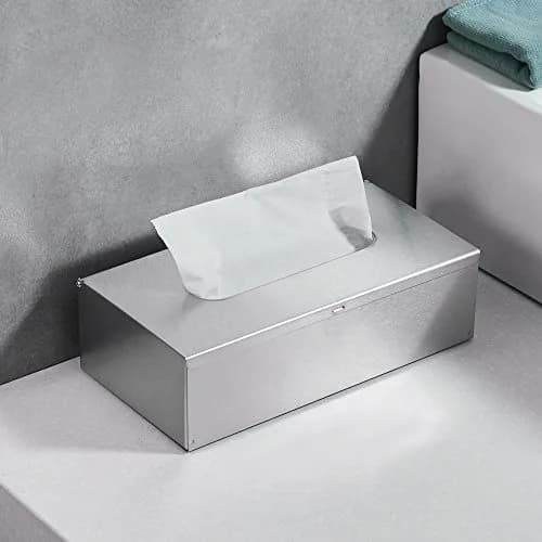 JunSun Rectangular Tissue Box Cover - Brushed Nickel Stainless Steel | Modern Bathroom & Bedroom Decor (70-120 chars) thumbnail 2