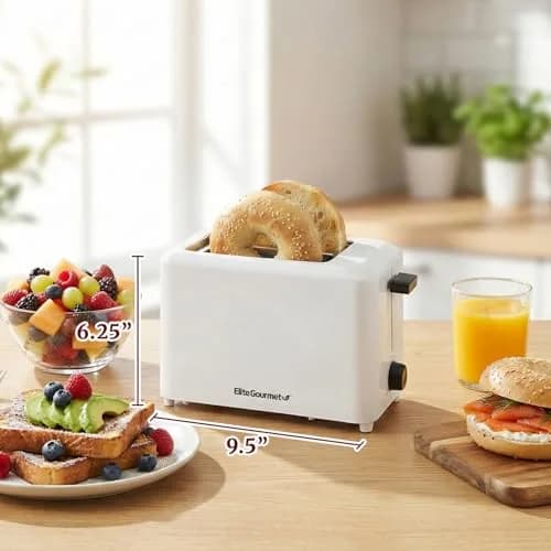 Elite Gourmet Cool-Touch 2-Slice Toaster with 1.5" Extra-Wide Slots & 7 Toast Settings | White thumbnail 4