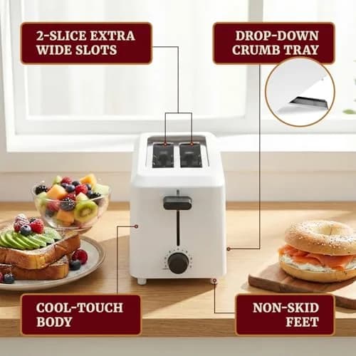 Elite Gourmet Cool-Touch 2-Slice Toaster with 1.5" Extra-Wide Slots & 7 Toast Settings | White thumbnail 5