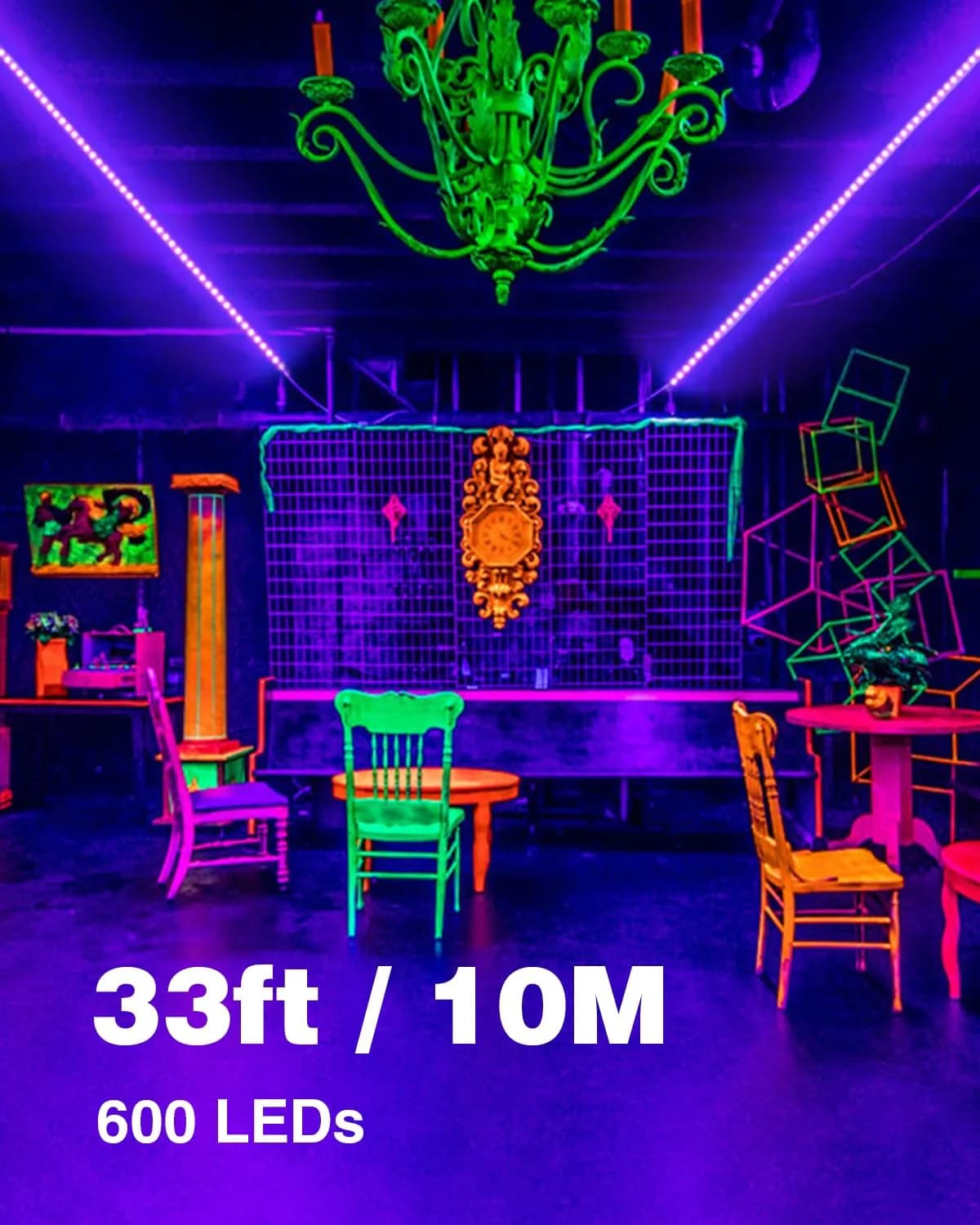 Onforu 10m (32.8ft) Black Light LED Strip Kit | 600 LEDs for Glow Parties & Halloween - view 2