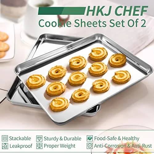 HKJ Chef Stainless Steel Baking Sheets Set of 2 | 16 x 12 inch Non-Toxic & Easy to Clean thumbnail 5