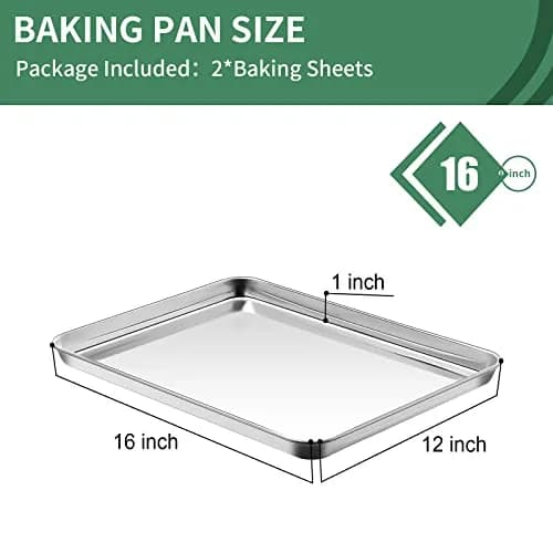 HKJ Chef Stainless Steel Baking Sheets Set of 2 | 16 x 12 inch Non-Toxic & Easy to Clean thumbnail 2