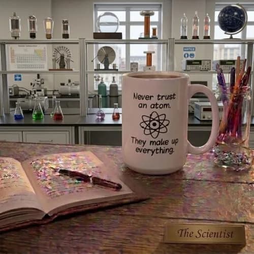 Artisan Owl "Never Trust an Atom, They Make Up Everything" 15oz Ceramic Coffee Cup | Funny Science Joke Mug for Scientists, Teachers, Nerds & Geeks thumbnail 4