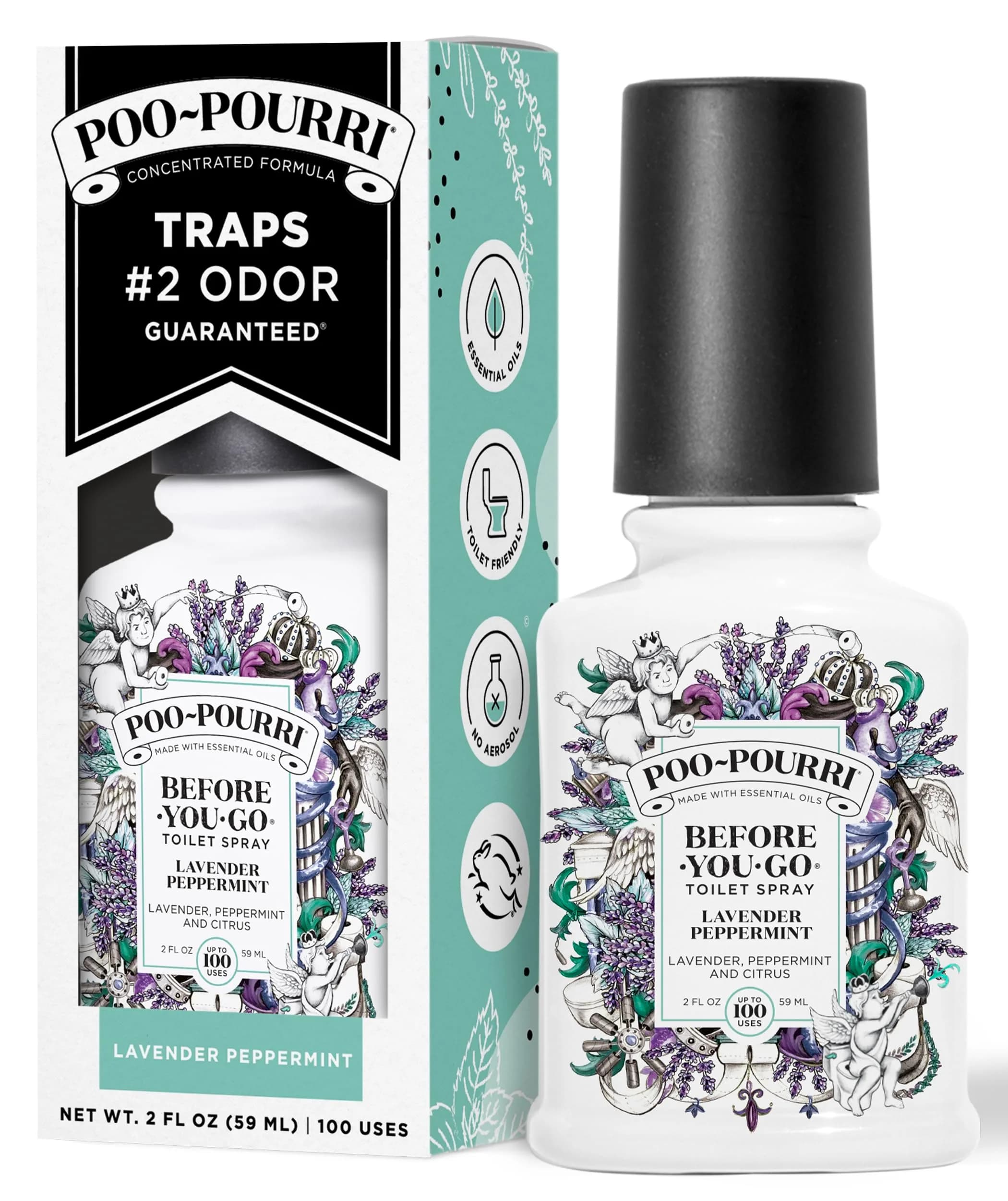 Poo-Pourri Before-You-Go Toilet Spray Lavender Peppermint 59ml (2 Fl Oz) | Funk Lock Technology for Odor Control - main product image