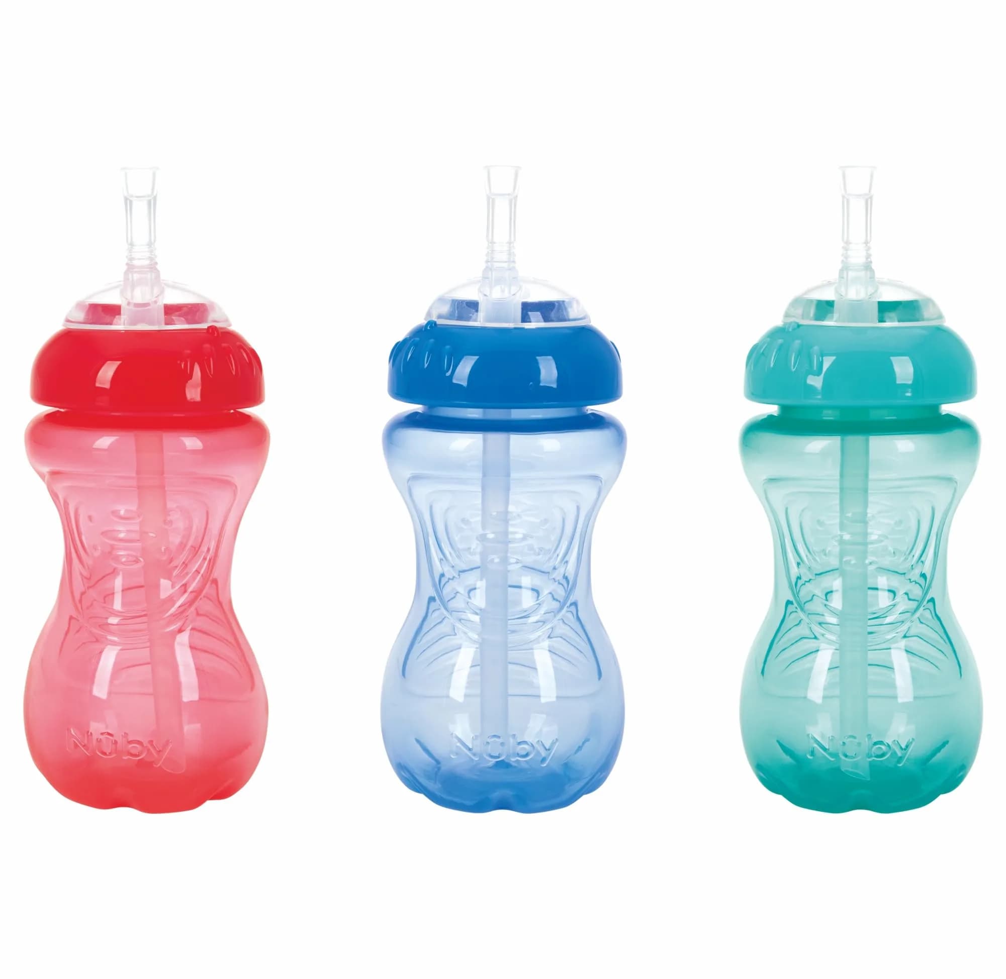 Nuby No-Spill Easy Grip Sippy Cup with Flex Straw 300ml (10oz) 3-Pack | Spill-Proof Toddler Training Cup for 12+ Months — Blue, Green & Yellow