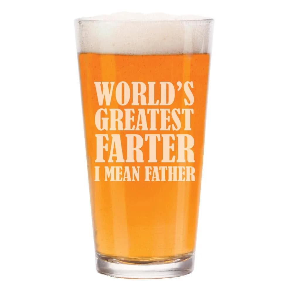 MIP 16 oz Beer Pint Glass World's Greatest Farter Father Funny Dad Gift | Modern Glassware - main product image