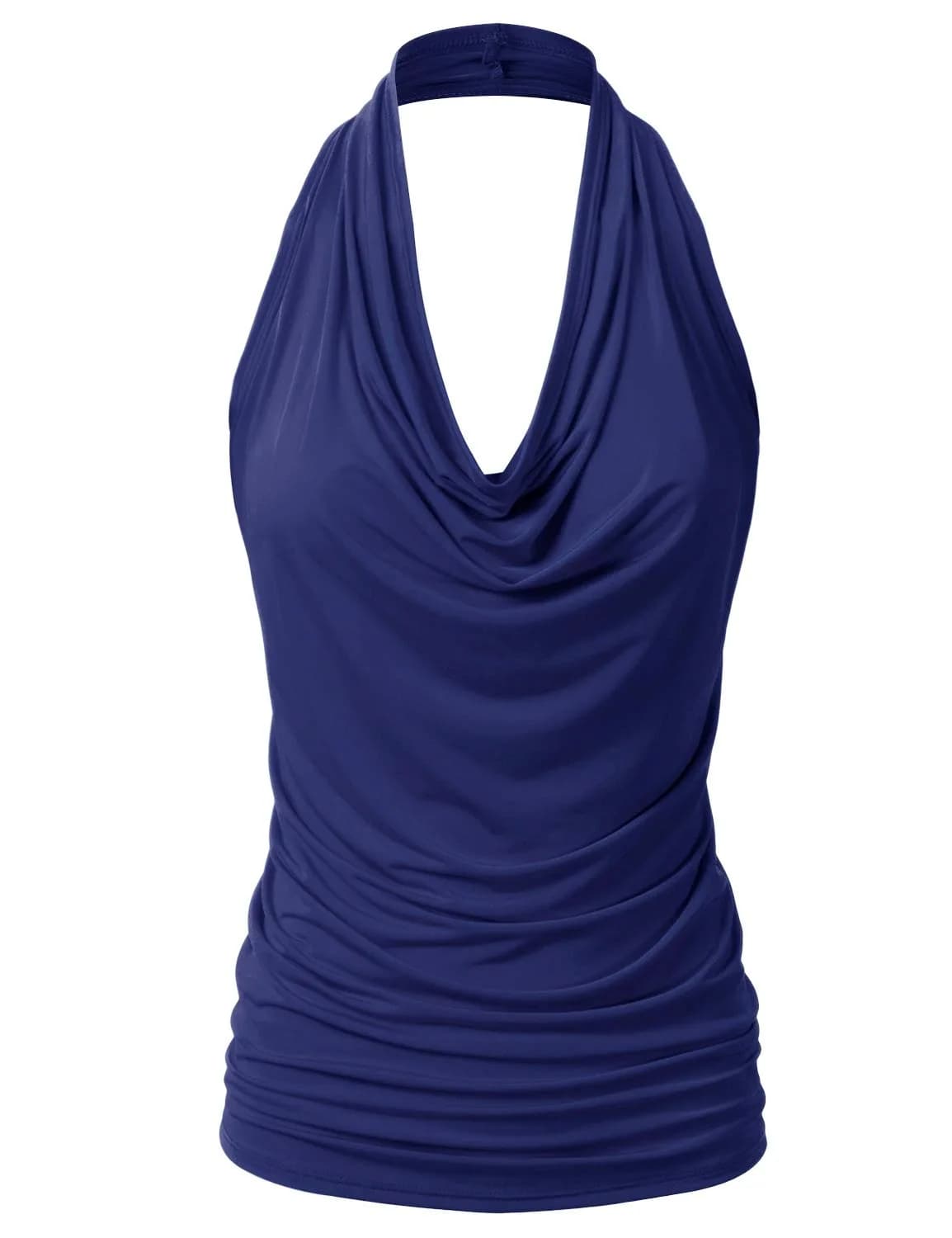 EIMIN Women's Casual Halter Neck Draped Front Sexy Open Back Tank Top Navy 3XL | Stylish, Breathable & Versatile