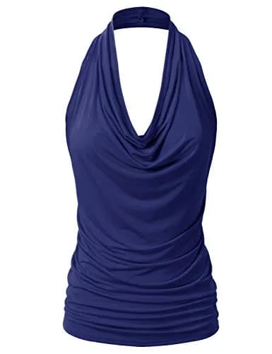 EIMIN Women's Casual Halter Neck Draped Front Sexy Open Back Tank Top Navy 3XL | Stylish, Breathable & Versatile thumbnail 1