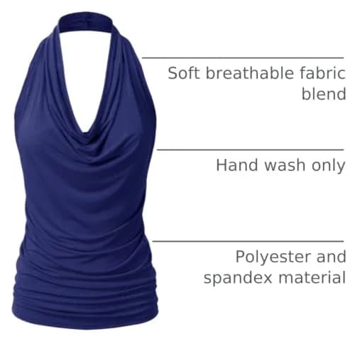 EIMIN Women's Casual Halter Neck Draped Front Sexy Open Back Tank Top Navy 3XL | Stylish, Breathable & Versatile thumbnail 4