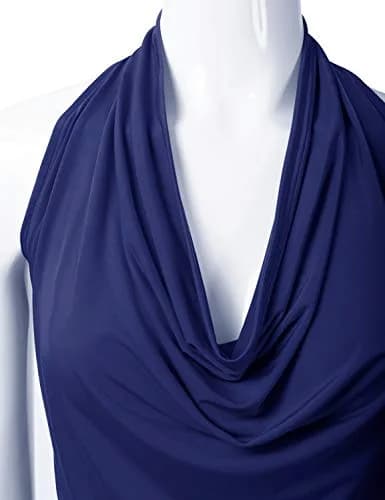 EIMIN Women's Casual Halter Neck Draped Front Sexy Open Back Tank Top Navy 3XL | Stylish, Breathable & Versatile thumbnail 5