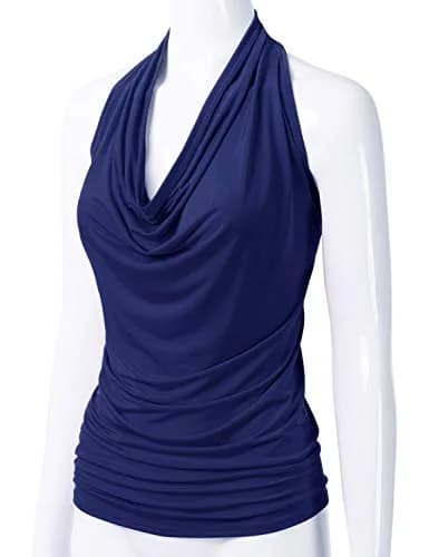EIMIN Women's Casual Halter Neck Draped Front Sexy Open Back Tank Top Navy 3XL | Stylish, Breathable & Versatile thumbnail 2