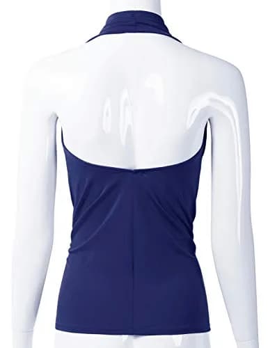 EIMIN Women's Casual Halter Neck Draped Front Sexy Open Back Tank Top Navy 3XL | Stylish, Breathable & Versatile thumbnail 3