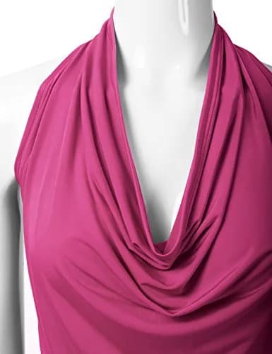 EIMIN Women's Casual Halter Neck Draped Front Sexy Open Back Tank Top | Fuchsia L thumbnail 5