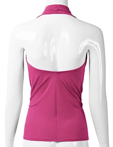 EIMIN Women's Casual Halter Neck Draped Front Sexy Open Back Tank Top | Fuchsia L thumbnail 3