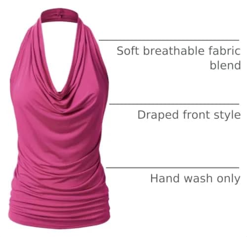 EIMIN Women's Casual Halter Neck Draped Front Sexy Open Back Tank Top | Fuchsia L thumbnail 4