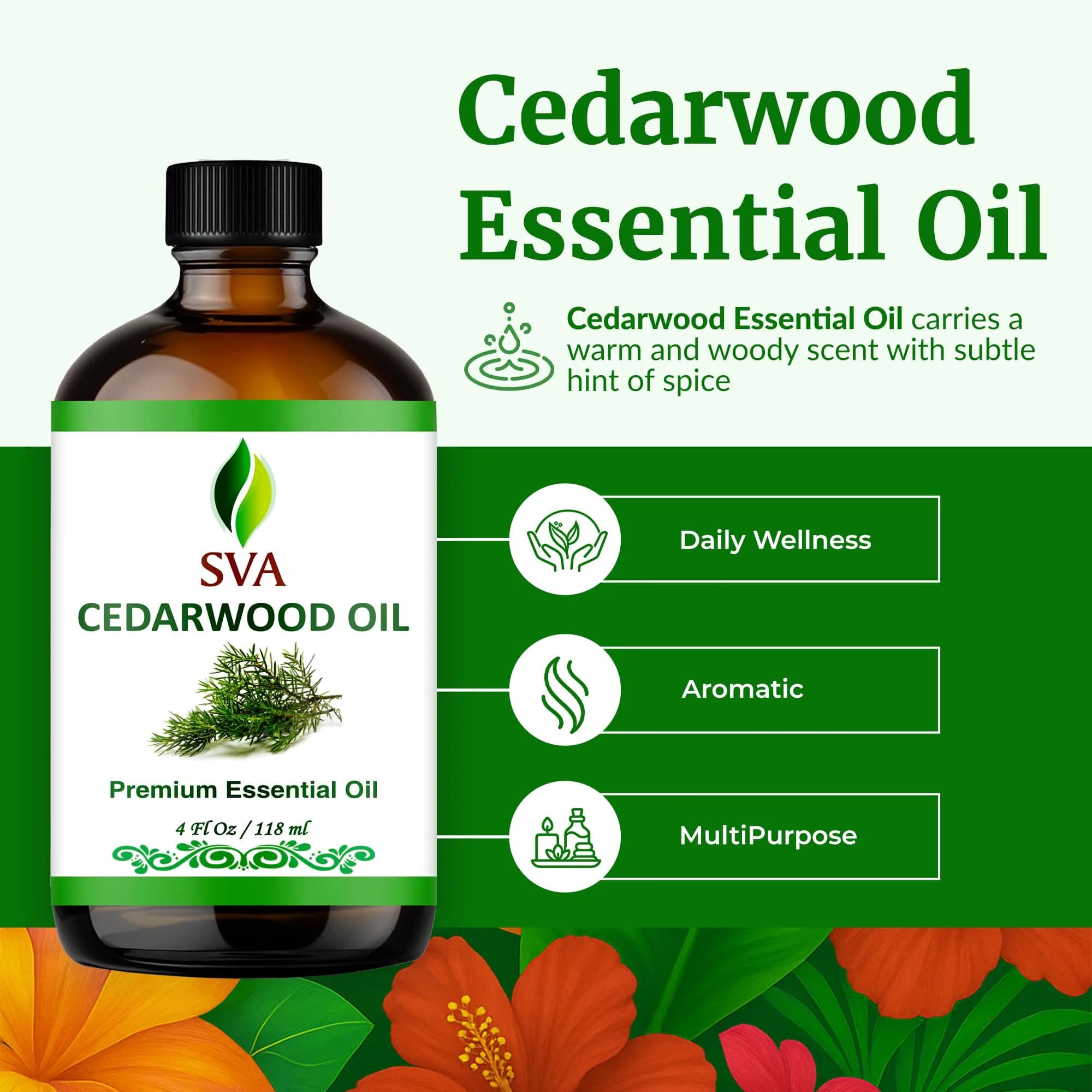 SVA ORGANICS Cedarwood Essential Oil 4 Fl Oz (118 mL) - 100% Pure & Natural - view 2