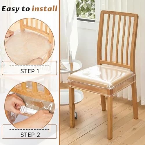 Zipcase Clear Dining Chair Covers 4 Pack 43cm (17") L x 46cm (18") W x 10cm (4") H | Protects Upholstery from Spills thumbnail 5