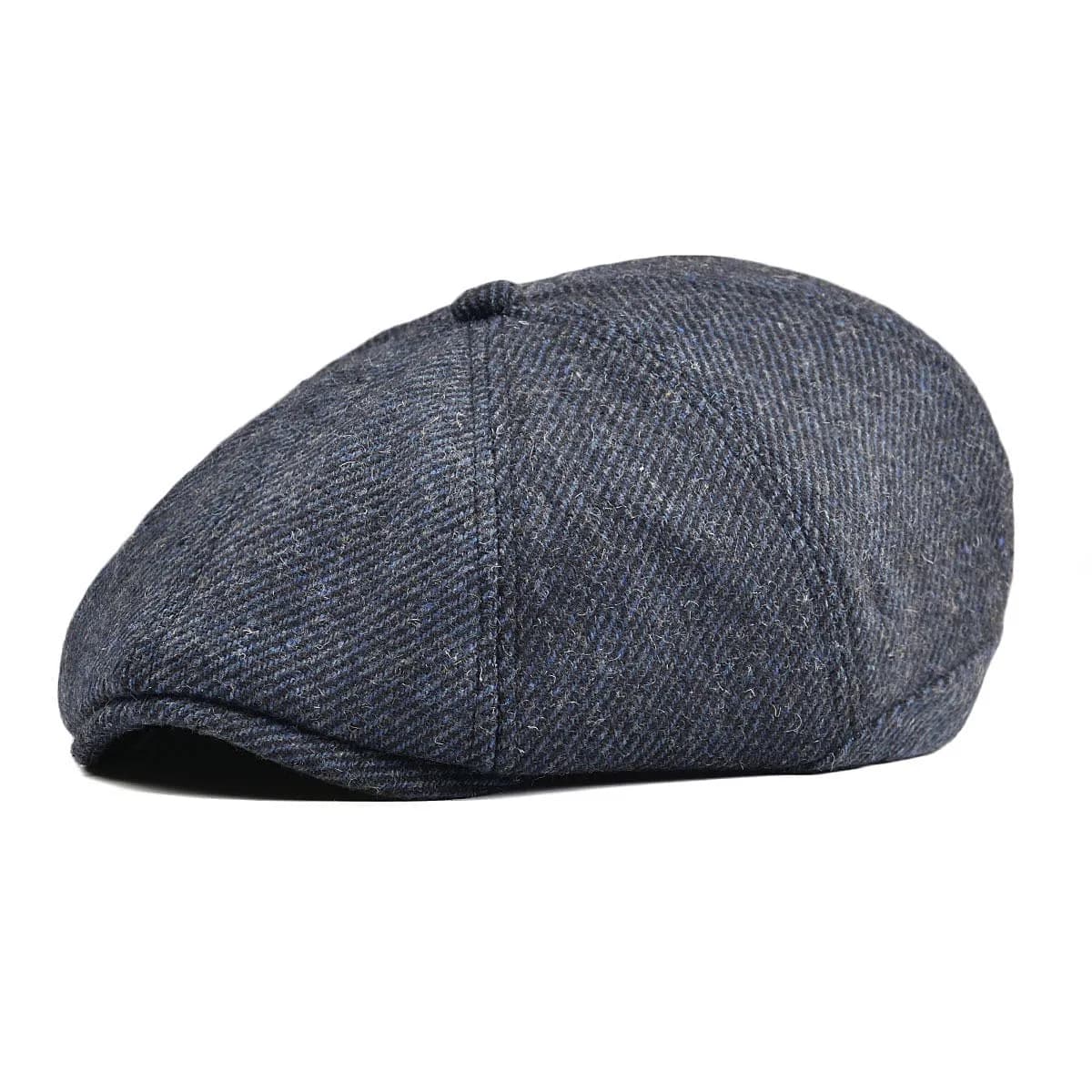 VOBOOM Men's Wool Blend 8 Panel Newsboy Cap Tweed Hat Navy 57-60cm (22.4-23.6in) | Vintage Herringbone Style — Navy