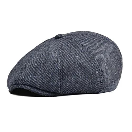 VOBOOM Men's Wool Blend 8 Panel Newsboy Cap Tweed Hat Navy 57-60cm (22.4-23.6in) | Vintage Herringbone Style thumbnail 1