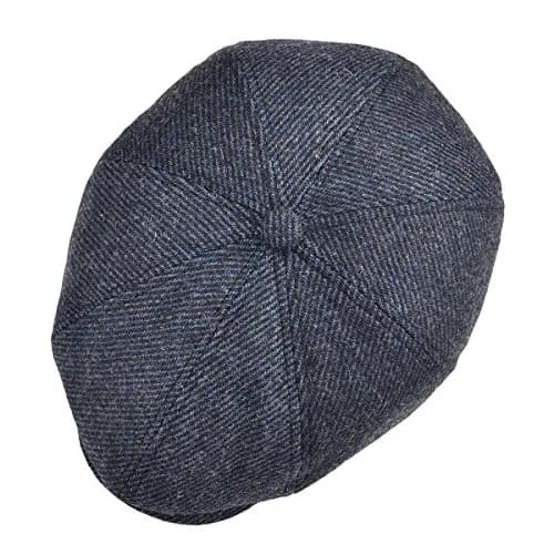 VOBOOM Men's Wool Blend 8 Panel Newsboy Cap Tweed Hat Navy 57-60cm (22.4-23.6in) | Vintage Herringbone Style thumbnail 5