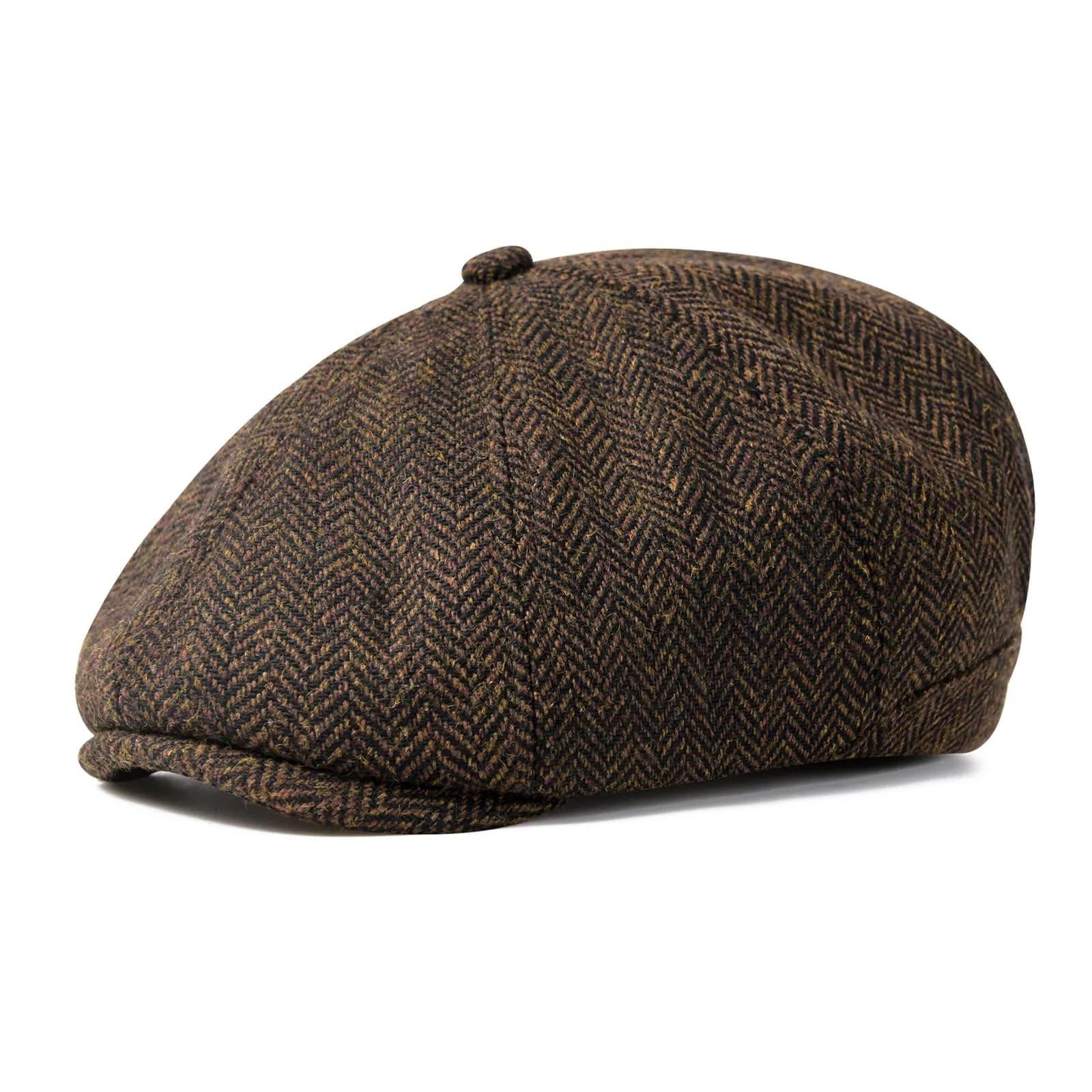 VOBOOM Men's Wool Blend 8 Panel Newsboy Cap Tweed Hat Navy 57-60cm (22.4-23.6in) | Vintage Herringbone Style — Herringbone Coffee