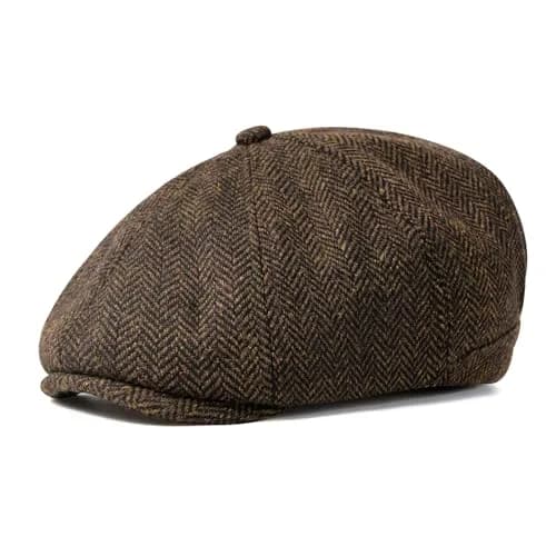 VOBOOM Men's Wool Blend 8 Panel Newsboy Cap Tweed Hat (Herringbone Coffee) 57-60cm | Vintage Style for Cool Weather thumbnail 1