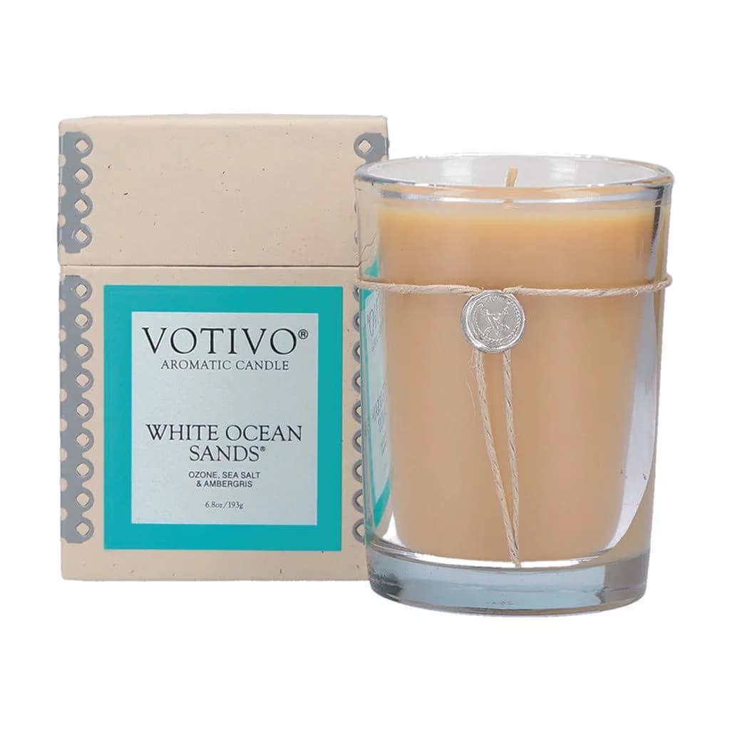 Votivo 6.8oz Aromatic Candle-White Ocean Sands | Full-bodied Beach Fragrance (70-120 chars)