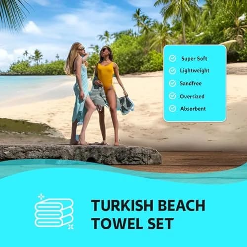 HAVLULAND Turkish Beach Towel Oversized Set of 6 | Quick-Dry & Sand Free (72x40) thumbnail 6