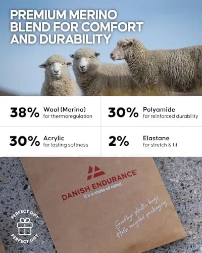 DANISH ENDURANCE Merino Wool Hiking Socks Medium | Lightweight Summer Hiking Socks for Trails, Mountains & Travel thumbnail 5