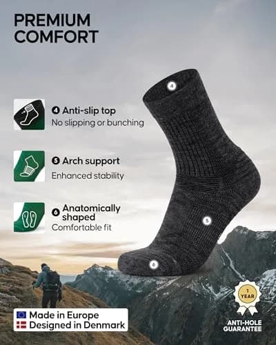 DANISH ENDURANCE Merino Wool Hiking Socks Medium | Lightweight Summer Hiking Socks for Trails, Mountains & Travel thumbnail 3