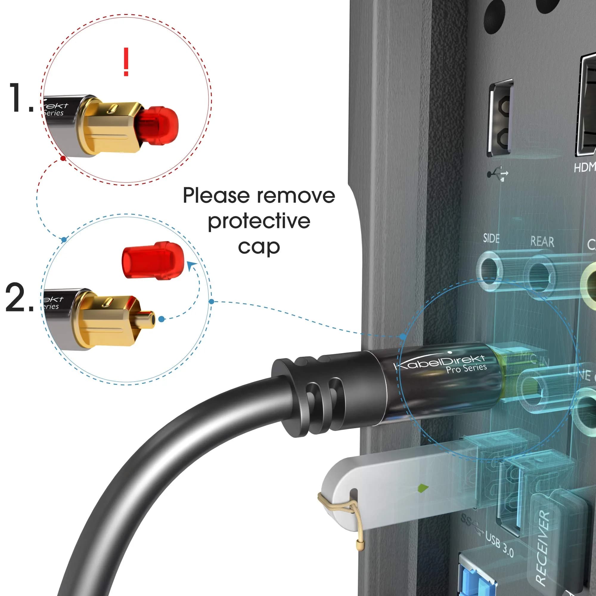 KabelDirekt TOSLINK Optical Audio Cable 15.24m (50ft) | Crystal-Clear Digital Sound - view 8